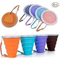 Wendingstan Silicone Collapsible Travel Cup - Silicone Folding Camping Cup with Lids - Expandable Drinking Cup Set - BPA Free, Portable, Graduated