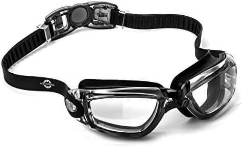 Aquarena Premium Swim Goggles for Men and Women with Anti Fog No Leak Clear Lens, Adult Swimming Googles with Easy to Wear/Remove Adjustable Strap and Protective Carrying Case for Pools, Open W, Black