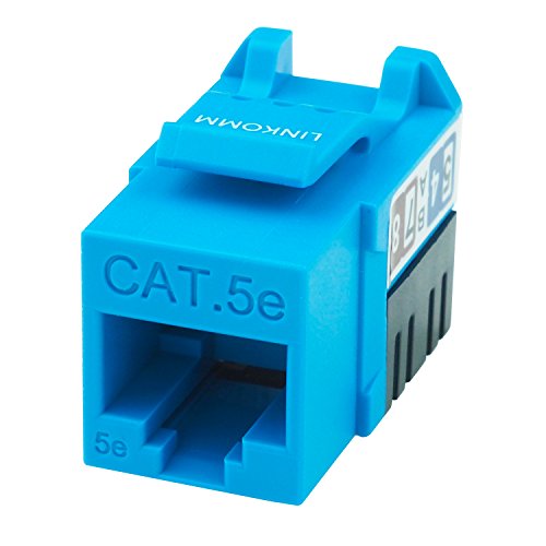 LINKOMM (10 Pack) RJ45 Cat5e Slim Profile Keystone Jack, Blue - Thumbnail 4
