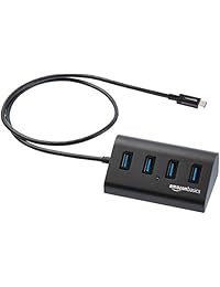 Basics Hub de aluminio USB 3.1 tipo A a 4 puertos, Negro
