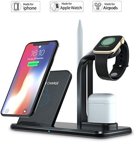 Wireless Charger, 3 in 1 Wireless Charger for All Qi-Enabled Device, 7.5W Fast Wireless Charging Compatible with iPhone Xs MAX/XR/XS/X/8/8 Plus, 10W Compatible with Galaxy S10/S10 Plus/S10E/S9 -Black