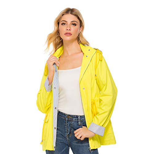 bedee Women's Raincoats Windbreaker RainJackets Waterproof Ourdoor Hooded Trench Coats Yellow