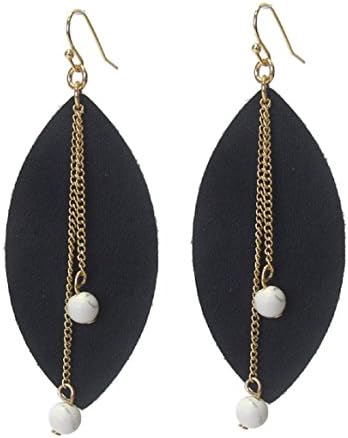 Black Leatherette Earrings with Gold Chains Dangle Drop