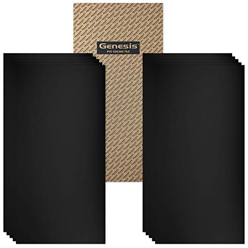 Genesis 2ft x 4ft Smooth Pro Black Ceiling Tiles - Easy Drop-in Installation - Waterproof, Washable and Fire-Rated - High-Grade PVC to Prevent Breakage - Package of 10 Tiles