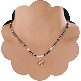 Jumwrit Shiny Rhinestone Choker Necklace Bohemian Colorful Pearl Beaded Necklace Dainty Tiny Chain Love Heart Pendant Necklace for Women