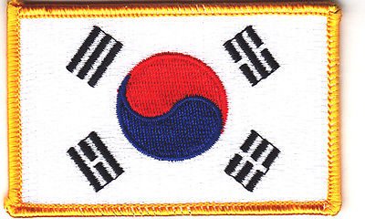 SOUTH KOREA FLAG w/GOLD BORDER/Iron On Patch Applique/South Korean National Flag