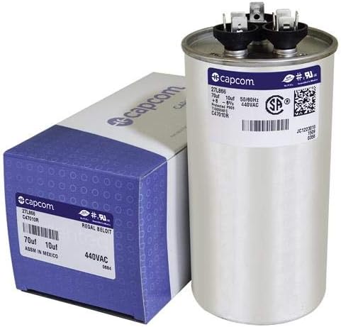 Mars - 70 + 10 uF MFD x 440 VAC GE Industrial Replacement Dual Capacitor Round # C47010R / 27L866