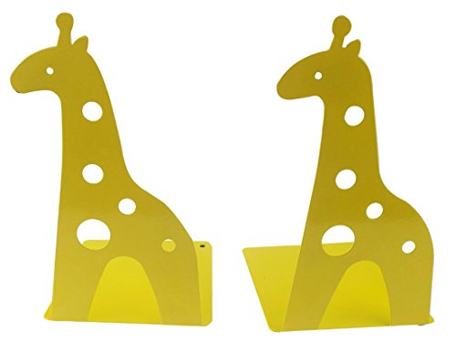 A Pair Of Cute Cartoon Giraffe Nonskid Metal Bookends For Kids Children Bedroom Library School Office Desk Study Gift (Yellow)