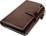 Obosoyo Women's Large Capacity Luxury Wax Genuine Leather Wallet With Zipper Pocket Coffee