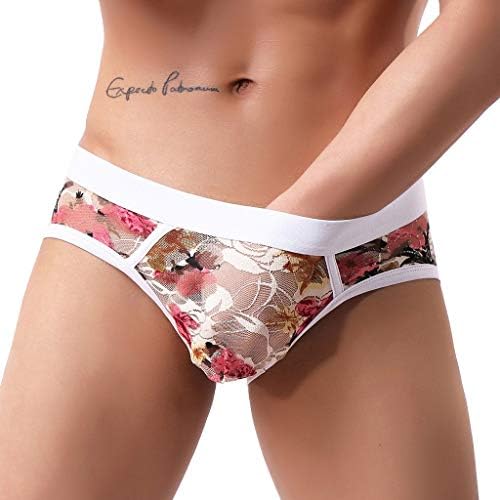 Kecar Men's Sexy Thong Jockstrap Underwear Hot Fashion Soft Breathable Flower Embroidery Briefs Transparent Underpants
