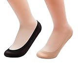 Women's No Show Nylon Socks Arch Support Sponge Cushion Liner (2 Pairs) (Shoe-Size 6-8, Black+Nude)