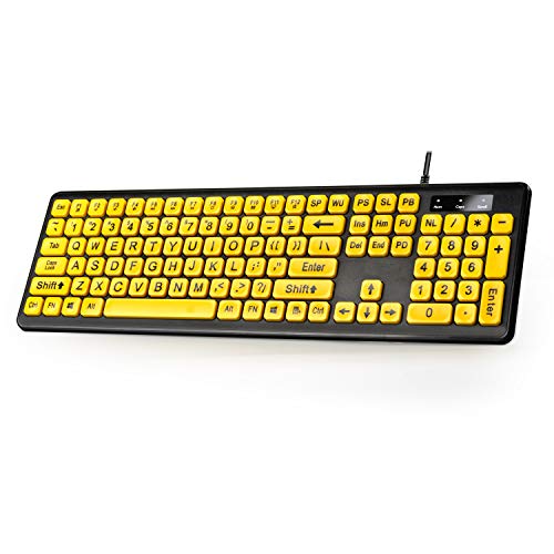 UBOTIE Large Print Computer Keyboard with Yellow Keys and Black Letters