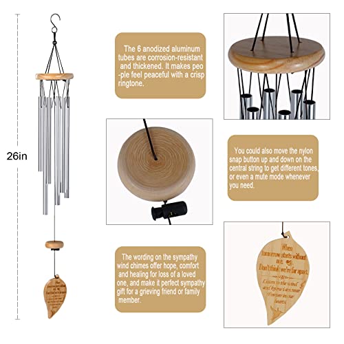 Raytian Sympathy Wind Chimes, Memorial Wind Chimes for Loss of Loved One Mother Father, Sympathy Gifts for Home Decor, 26 Inches Wind Chimes for Outside with Sympathy Card Wooden Leaf-Shaped Pendant