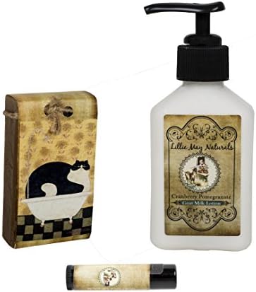 Lillie May Naturals Cat in Bath Cranberry Pomegranate Goat Milk Soap and Lotion with Lip Balm Gift Set