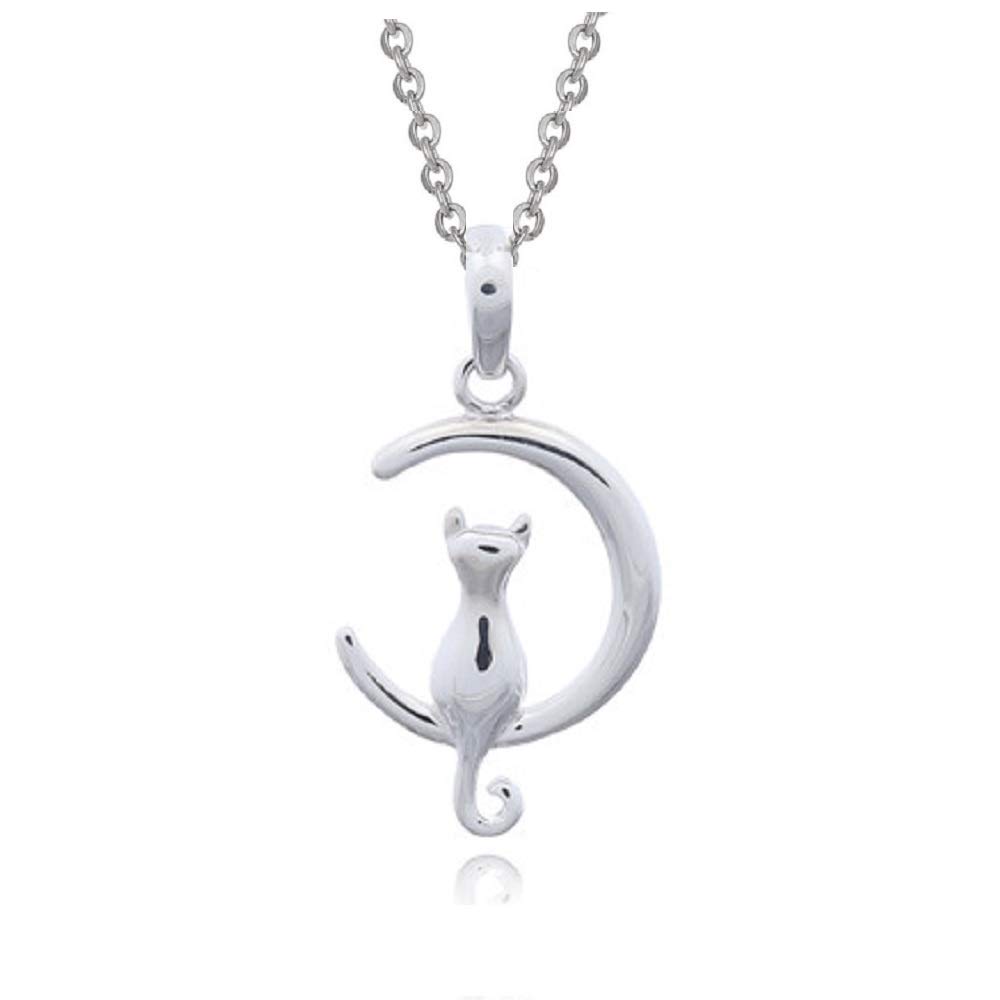 BellaMira Lifestyle Accessories Elite Sterling Silver Cat in Moon Necklace or Earrings (as Chosen) Lovely Unique Birthday Gift for Girls Women (Cat in Moon Necklace) — image 1
