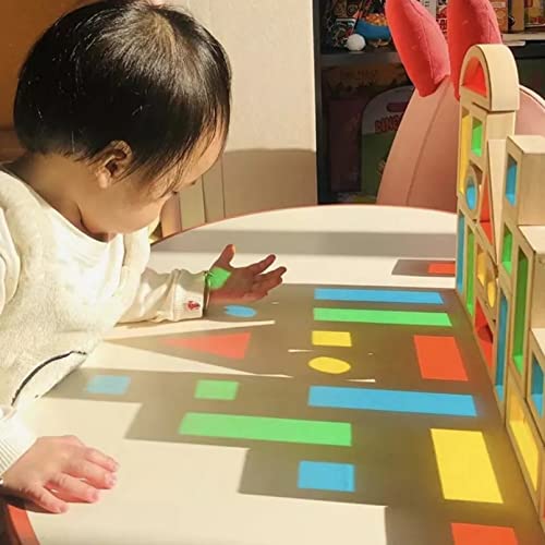 AM ANNA Rainbow Wooden Building Blocks for Toddlers 1-3, 24 Pcs Rainbow Stacker Stacking Game Construction Building Toys Set, Preschool Colorful Learning Educational Toys Boys & Girls
