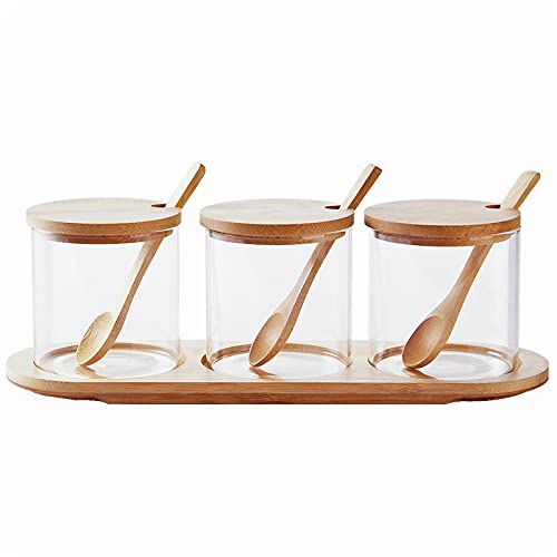 Photo 1 of **ONLY 1 COMPLETE SET** HONGCHU Condiment Containers with lids 2pack Seasoning Box Condiment Pots Jars with Spoons Container for Spice Salt Sugar Cruet (bamboo 1set)