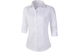 Beninos Women's 3/4 Sleeve Formal Work Wear White Button Down Shirt