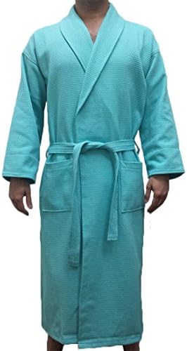 TowelRobes Waffle Shawl Diamond Collar Bathrobe Unisex (small/medium, aqua)