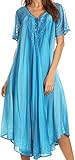 Sakkas 17604 - Myani Two Tone Embroidered Sheer Cap Sleeve Caftan Long Dress | Cover Up - Turq - OS