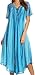Sakkas 17604 - Myani Two Tone Embroidered Sheer Cap Sleeve Caftan Long Dress | Cover Up - Turq - OS