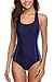 BeautyIn Women's One Piece Swimsuits Racing Training Sports Athletic Swimwear, Blue&Navy, Large