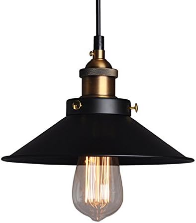 FGHOME Andante Industrial Factory Pendant Lamp - Antique Brass One-Light Fixture with Metal Shade Exposed Hardware Fabric Wrapped Cord - 5-Inch Canopy - Downlight Modern Vintage FG2016959