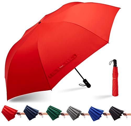 Fidus 58 Inch Large Automatic Open Folding Portable Golf Umbrella - Windproof Waterproof Strong Rain Umbrella for Men and Women Red