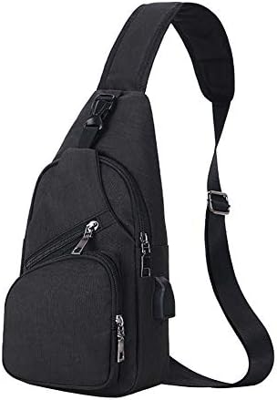 MPTECK @ Chest Bag Cross body Bag with USB Charging Port Shoulder Backpack Chest Bag Sling Bag Lightweight Daypack For Men Women Outdoor Sport Travel Hiking Cycling Biking Camping Sport Travel - Black
