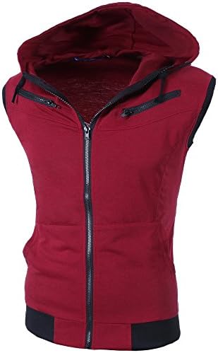 Zeger Men Zip Up Hoodies Kangaroo Pocket Hoodie Casual Hooded Vest Red XXL