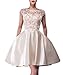 Fanhao Women's Bateau Neck Lace Beading Pockets Short Wedding Gown Bridal Dress