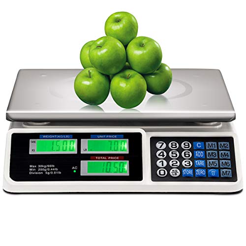 Safstar Electronic Price Computing Scale LCD Digital Commercial Food Meat Weighting Scale 66 Ib Capacity, Upgraded Version