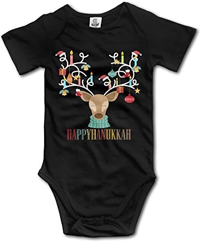 FURYFGJ Happy Hanukkah Merry Christmas Reindeer 0-3 Months Baby Onesie Cotton Newborn Infant Short Sleeve Bodysuit
