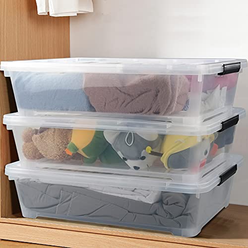 Zopnny 3Pack 40 Quart Plastic Underbed Storage Box, Large Clear Under