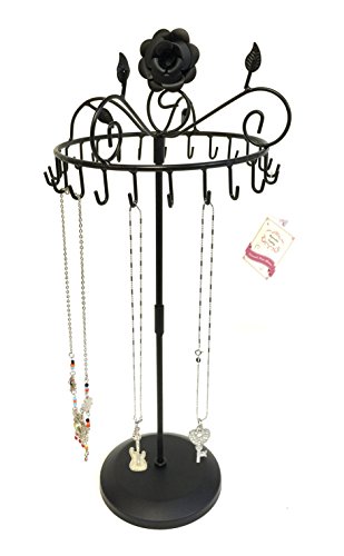 Bejeweled Display Rose on Top 17" H Black Color Rotating Necklace Holder ~ Necklace Organizer~Necklace Stand Jewelry Display - Thumbnail 3