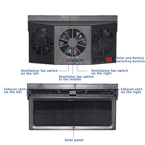 STYLOOC Solar Powered Car Window Windshield Auto Air Vent Fan Auto Ventilator System,Exhaust Fan Vehicle Radiator Vent with Ventilation(Black)