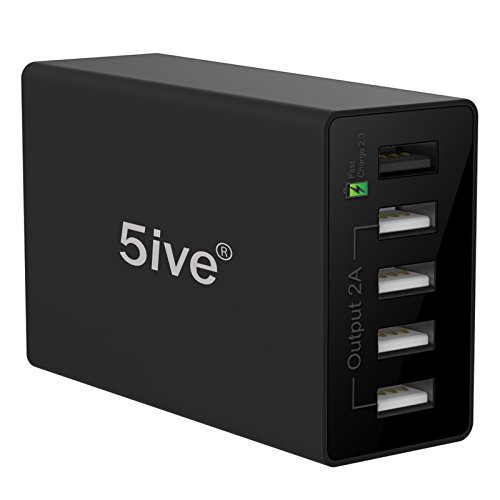 5ive Quick Charge 2.0 50W 5 Ports High Speed USB Desktop Charging Rapid Wall Charger Micro USB Cable for Android Mobile Phone