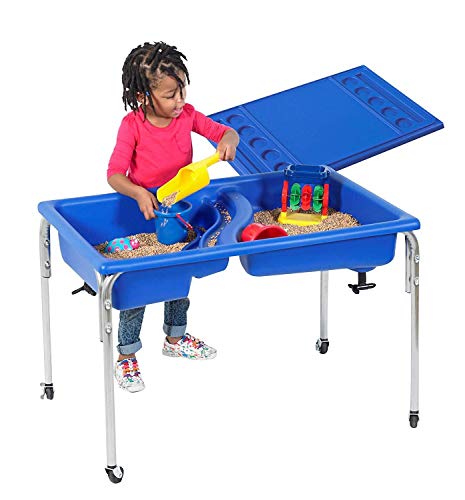 Children's Factory Neptune Table and Lid Set, 36" by 24" by 24", Blue - Double-Basin Sand and Water Table - Lid for Safe and Clean Storage - Made of Durable Plastic - Indoor or Outdoor Use