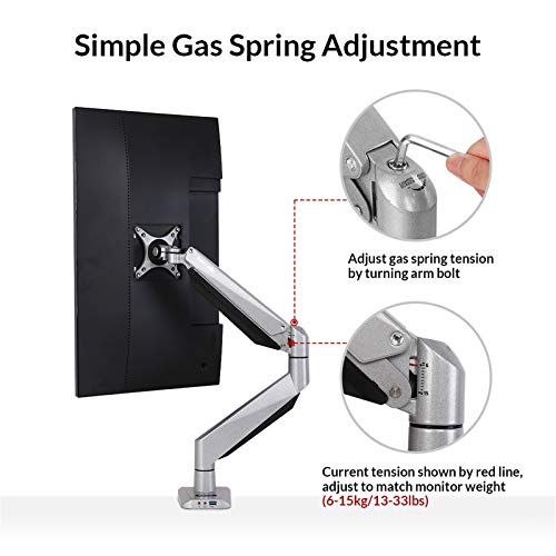 Loctek Monitor Mount Heavy Duty Gas Spring Swing Monitor Arm Desk Mount Stand Fit 10-34 inches Monitor 13.2-33 lbs Weight Capacity