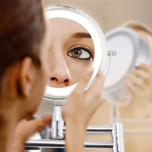 Wall Mounted LED Magnifying Mirror 5X Makeup 8" Lighted Double Side 360 Degree Vanity Magnification Swivel Extendable Mirror - Thumbnail 2
