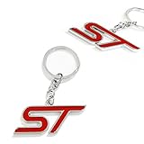 iJDMTOY (1) Chrome Finish RED ST Key Chain Fob Ring Keychain For Ford Focus Fiesta