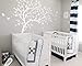 Large Tree Wall Decals Nursery Tree Stickers with Birds Stunning Tree Wall Art Mural Vinyl Wall Decor KW032 (Leaning Right, White)