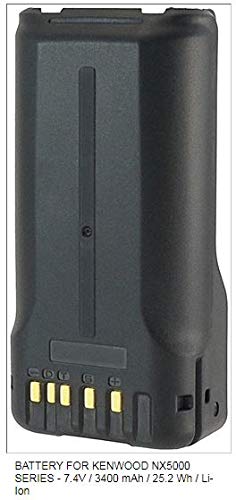Highest Capacity Premium Lithium-Ion Kenwood Portable Radio Replacement Battery fits: NX-5000 / NX-5200 / NX-5300 / NX5400 / TK-5230 / TK5330 / TK5430, 7.4 Volts 3400 mAh Li-Ion, IP67 Replaces KNB-L3M