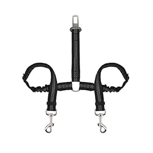 SlowTon Cinturón de Seguridad Coche Perro, 2 Perros sin enredo Cinturón de Seguridad elástico Duradero para el Coche, Ajustable Reflectante Seguro Doble Perro Coche arnés Divisor para Viajar