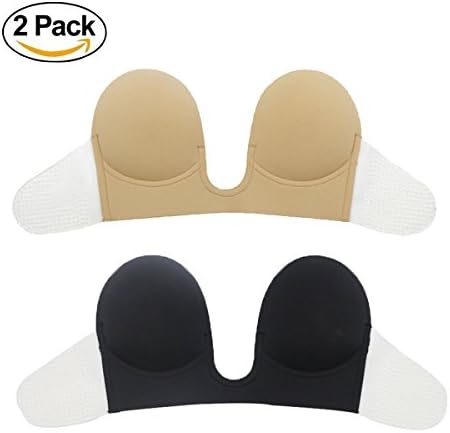Pack of 2 Strapless Backless Silicone Bra Reusable Push Up Sticky Bras for Women