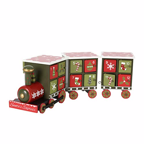 PIONEER-EFFORT Christmas Wooden Advent Calendar Train with Hand Painted Patterns and 24 Drawers to Fill Candy or Small…