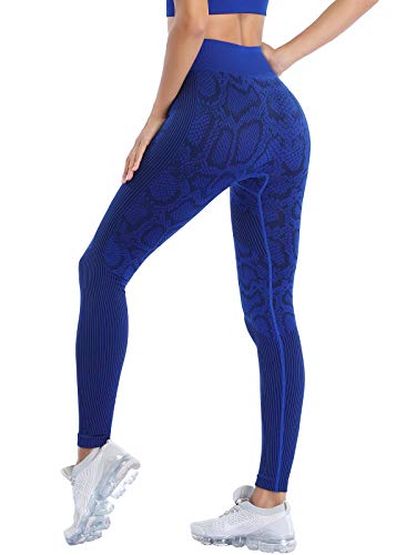 Seamless Workout Outfits for Women 2 Piece High Waisted Leggings with Sports Bra Gym Yoga Set (8004L-Royal Blue)