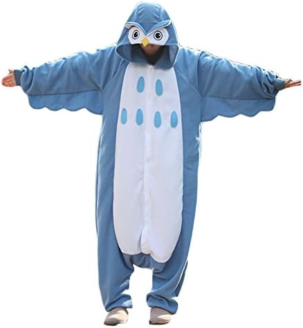 Sajak Unisex Adult Pajamas - Plush One Piece Cosplay Blue Owl Animal Costume (S)