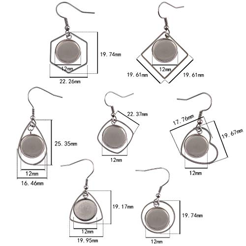 LANBEIDE Earring Blanks Wire Hooks Bezel Trays for 12mm Cabochon Settings, 28 PCS Stainless Steel Earring Dangle for Jewelry Findings (Mixed) - Thumbnail 4