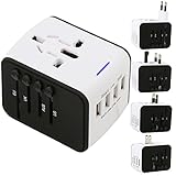 World Travel Adapter Universal Outlet Converter 4 USB Wall Charger All in One Plug Converter Andriod iPhone Charger US UK AU EU Europe Asia Germany Power Adaptors, NOT Convert Voltage (White)